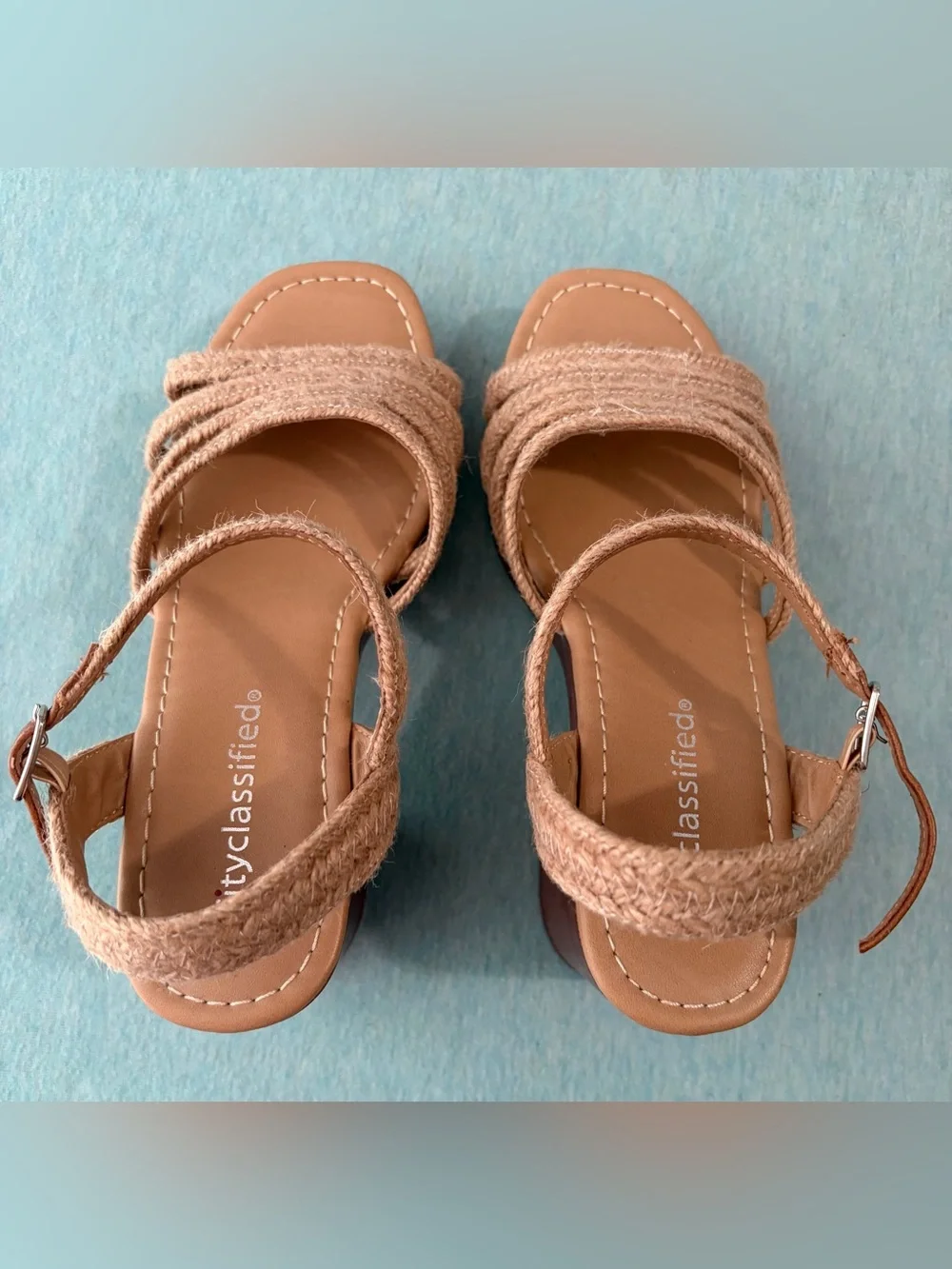 City Classified Tan Braided Platform Block Heels